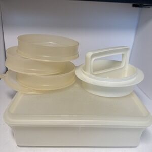 VTG Tupperware Hamburger Maker & Pattie Storage Square Snack Keeper